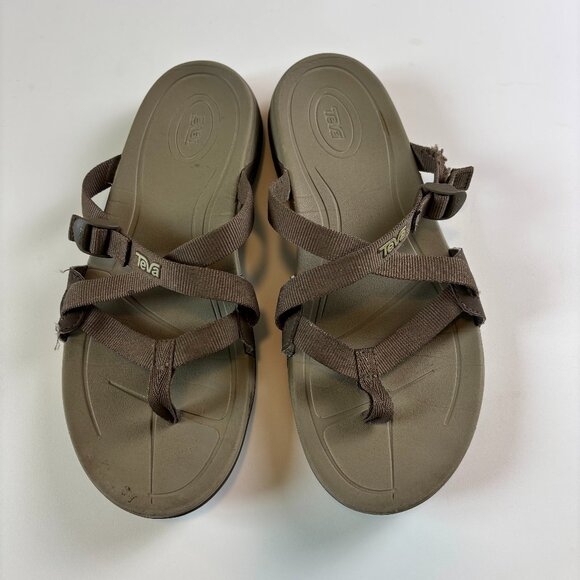 Teva Voya Infinity Mush Brown Sandals Women’s 8 Adjustable Strappy Slides READ - Picture 1 of 8